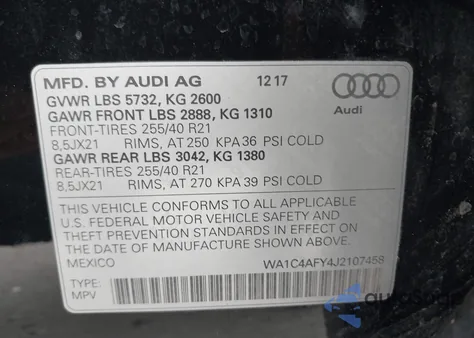 2018 Audi Sq5 3.0T Premium Plus from USA, damaged, VIN WA1C4AFY4J2107458